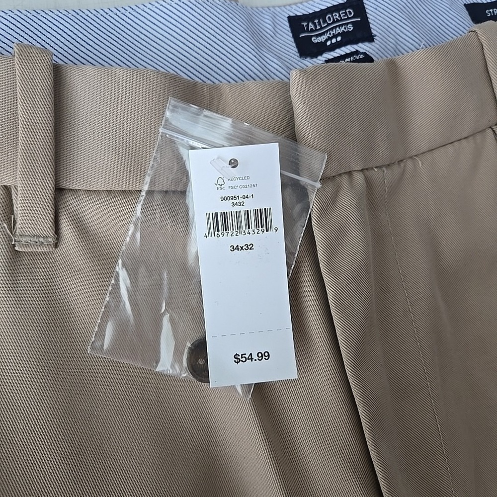 Gap Khakis Straight Leg Pant 34x32 NWT Tailored Chino Business Casual Staple - Picture 5 of 7